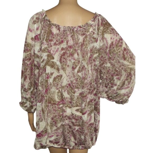 a.n.a. Blouse Womens Size 3X Purple Tan Print Peasant Lightweight Elastic Waist - Picture 3 of 12